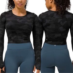 Lululemon Wunder Train Cropped Long Sleeve Size 10 Heritage 365 Camo Coal Multi